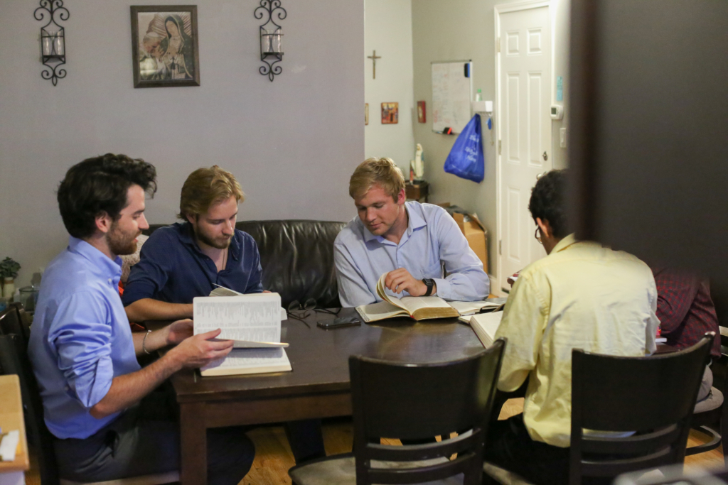 A community of young Catholic men engaging in mystical prayer. 