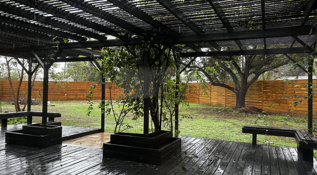 A rainy backyard